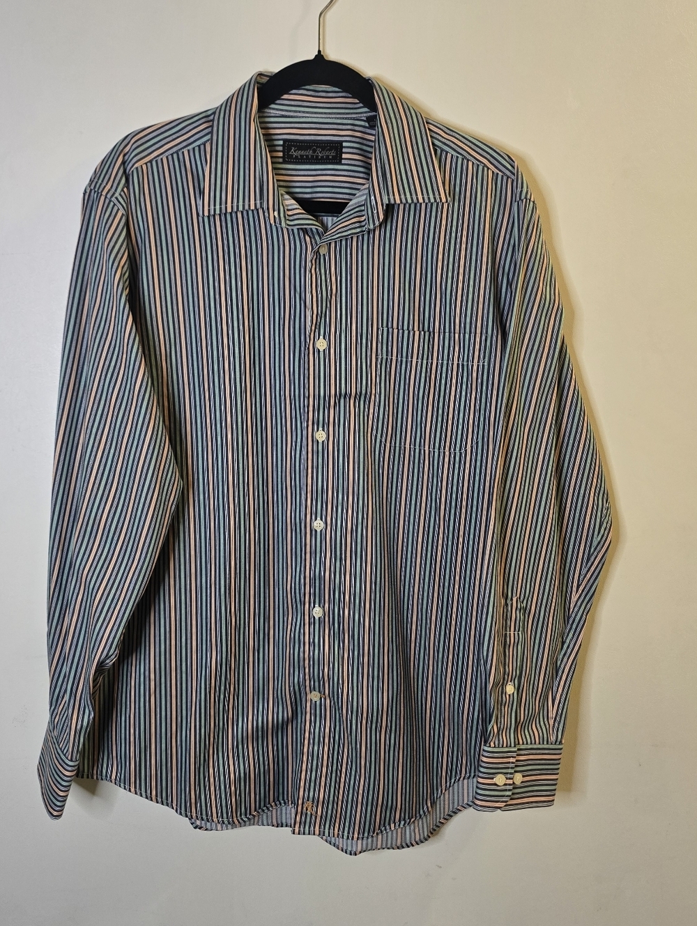 Men, Kenneth Roberts Platinum, size L. Striped Button Down Dress Shirt
